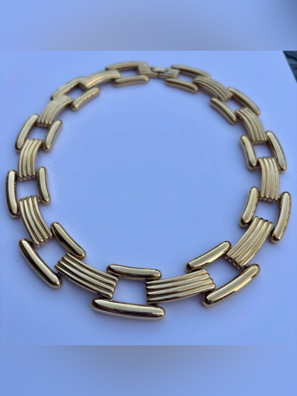 1980s Vintage Gold Tone Monet Chunky Bar Link Triple Chain Chocker Necklace 4.2g
